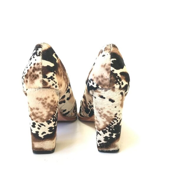 Loeffler Randall Remy Heels Pumps Womens 8 Brown Cream Calf Hair Block Heel Shoe - Picture 7 of 9